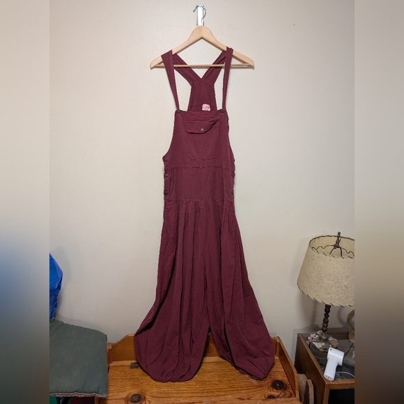 ManaKamana 100% Cotton Boho Barrel-Leg OverallsWine RedMade...